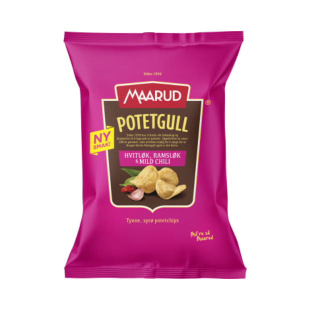 Potato Chips Garlic, Wild Garlic, Chili 200g Maarud | Potato Chips | All season, Chips, Snacks | Maarud
